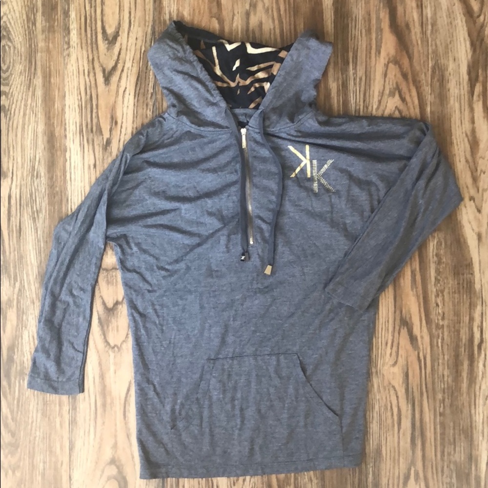 KK Grey Hoodie Sweatshirt Shirt Half Zip Cheetah